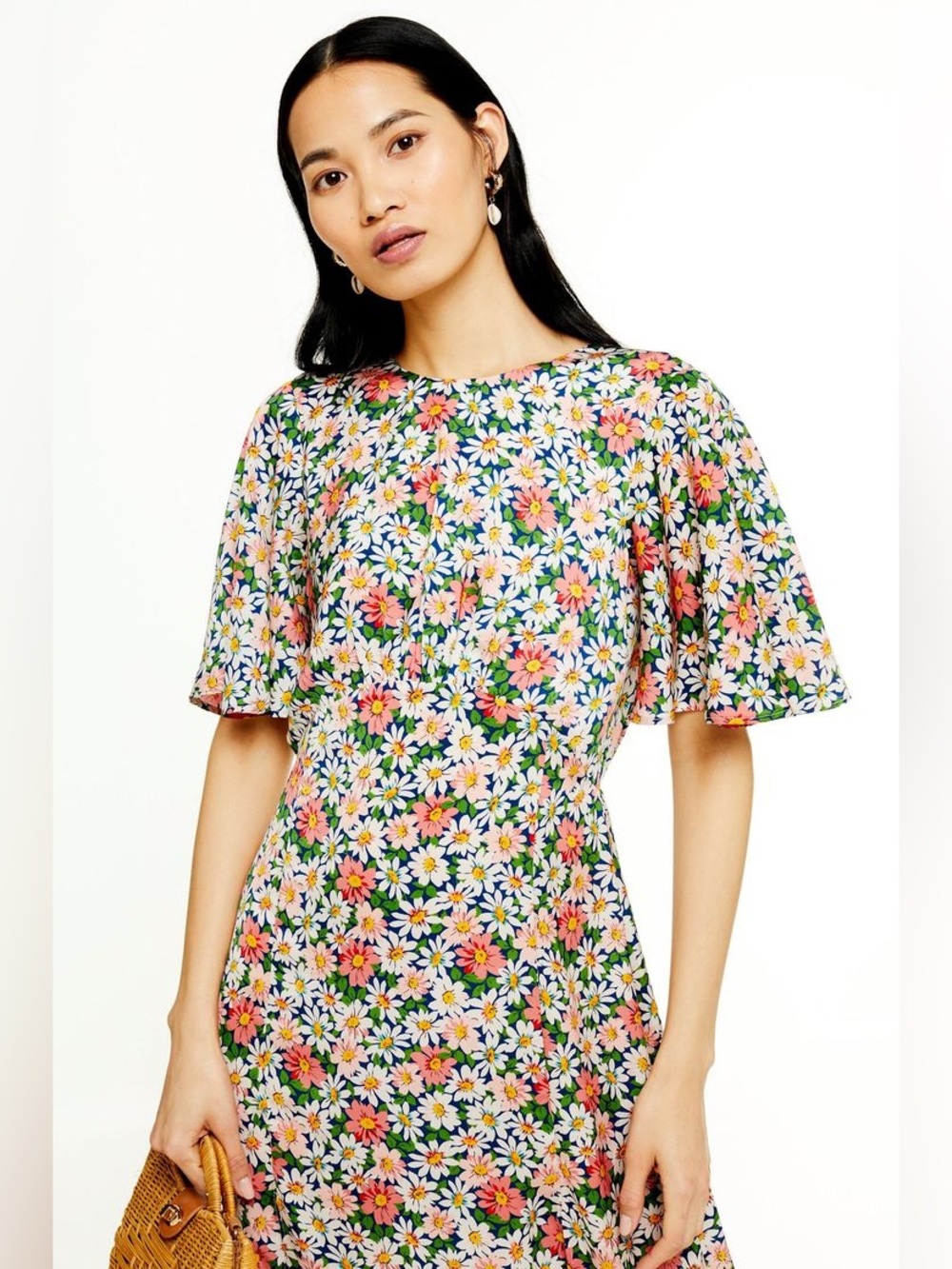Topshop Austin floral print angel sleeve midi dress - Picture 3 of 11